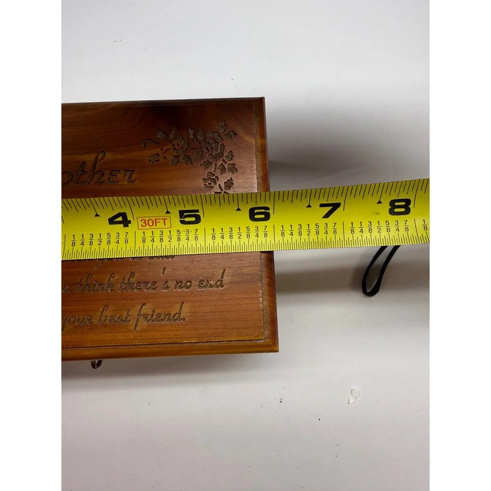 Vintage Cedar Wood Mother Poem Keepsake Box Floral Engraved Jewelry Chest 6x5
